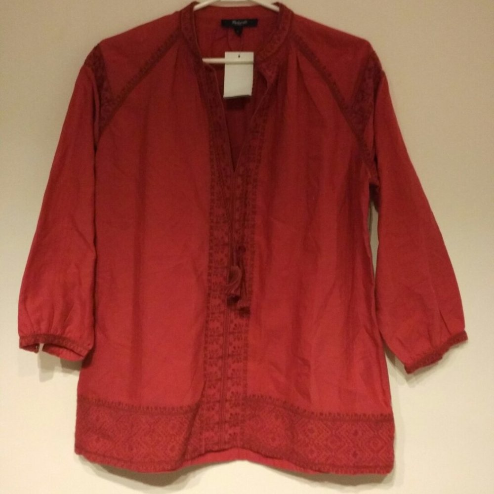 Madewell  Camelia Embroidered Tassel Top Flame Red